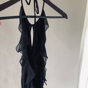 Ralph Lauren Black Label Silk Ruffle Backless Top